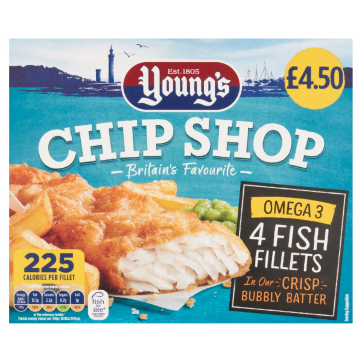 Youngs - Chip Shop Omega 3 4 Fish Fillets - 400g.
