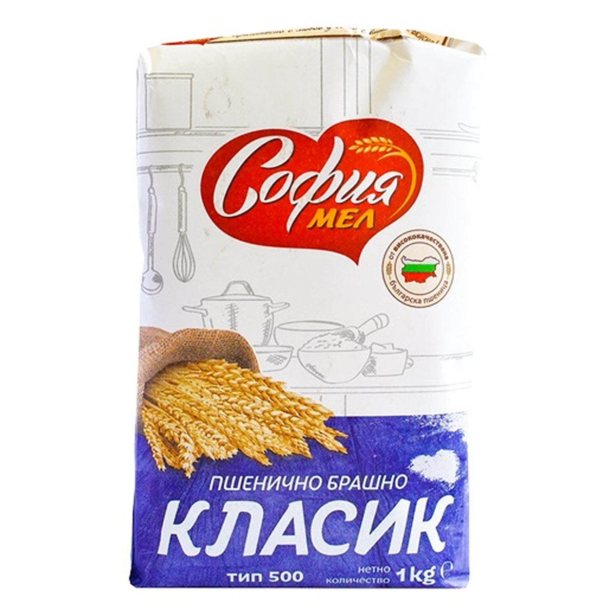 A bag of Sofia - Classic White Flour - 1kg on a white background.