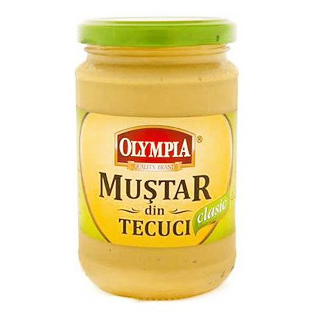 An Olympia - Classic Mustard - 314ml jar on a white background.