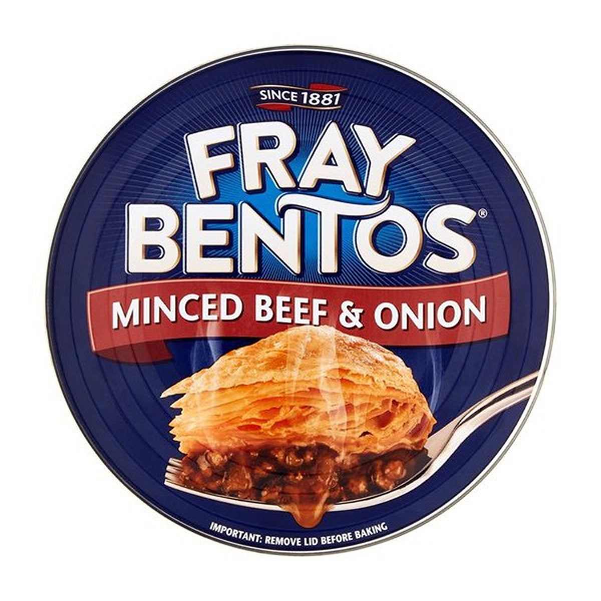 A tin of Fray Bentos - Mince Beef And Onion Pie - 425g. A tin of Fray Bentos - Mince Beef And Onion Pie - 425g.