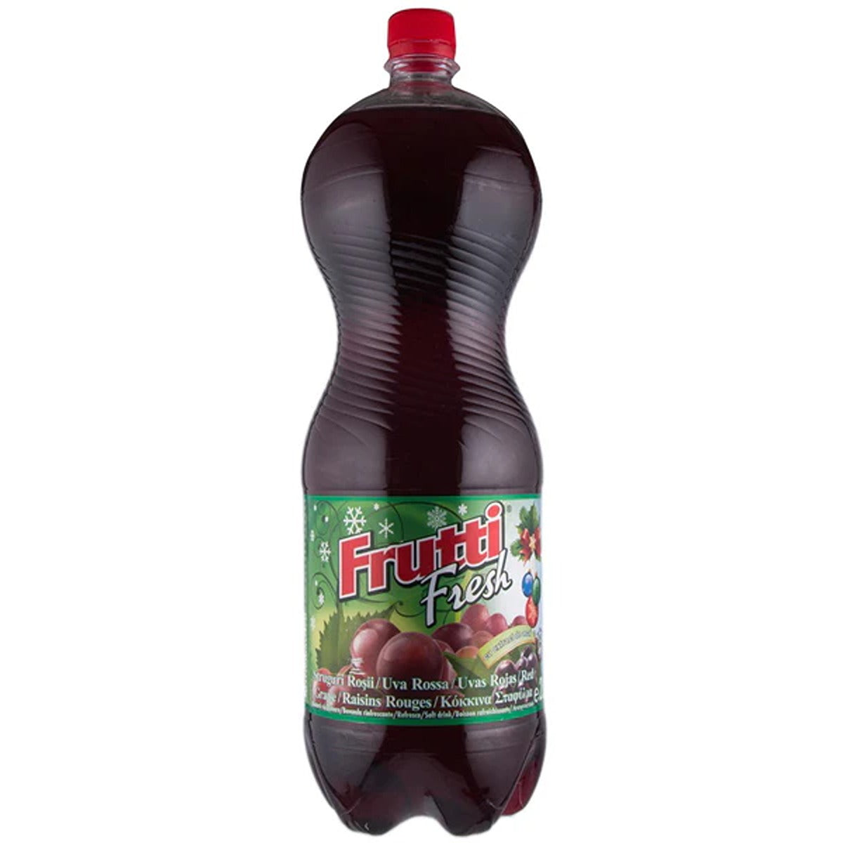 A bottle of Frutti Fresh - Red Grapes Flavour Drink - 2L on a white background. A bottle of Frutti Fresh - Red Grapes Flavour Drink - 2L on a white background.