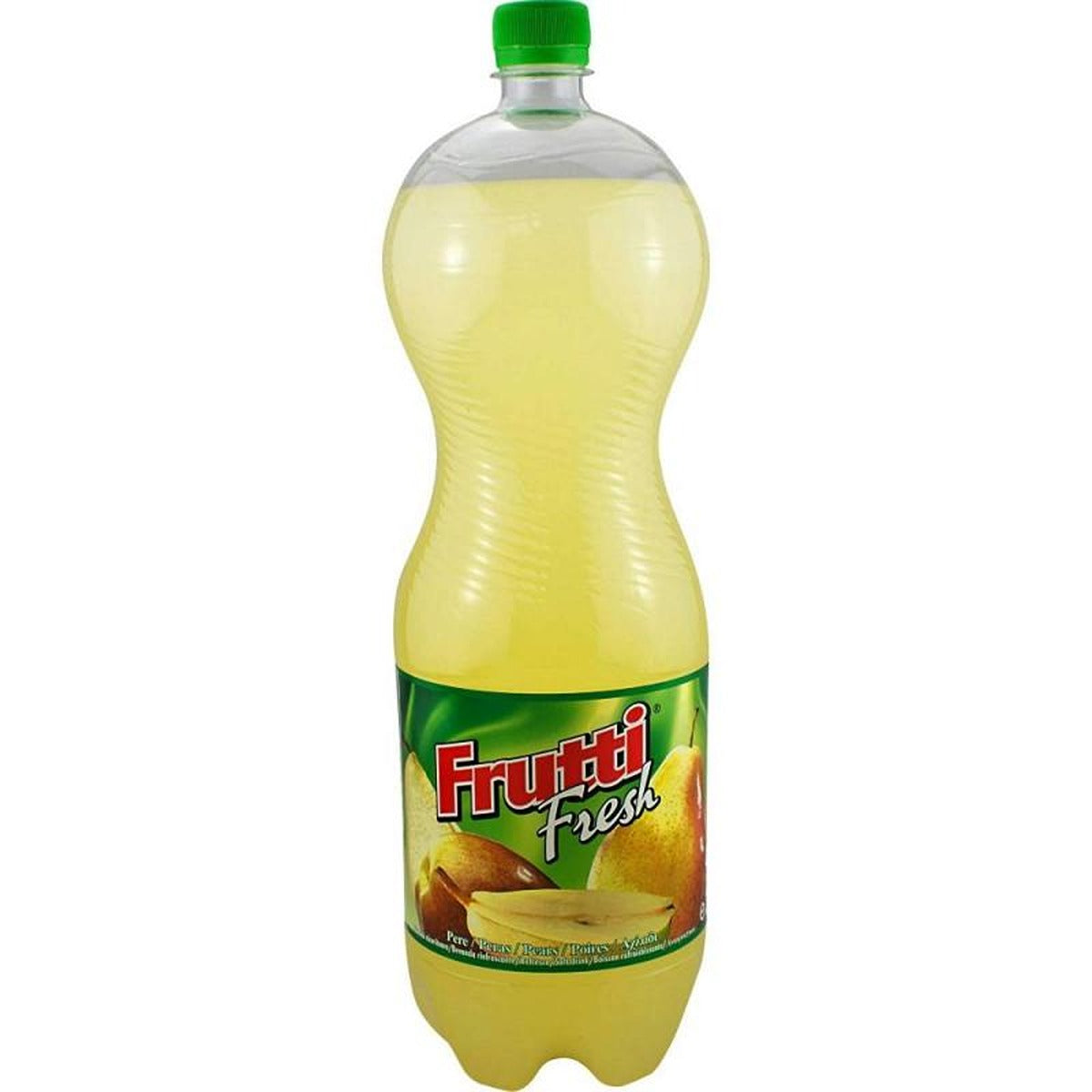 A bottle of Frutti Fresh - Pear Flavour Drink - 2L on a white background. A bottle of Frutti Fresh - Pear Flavour Drink - 2L on a white background.