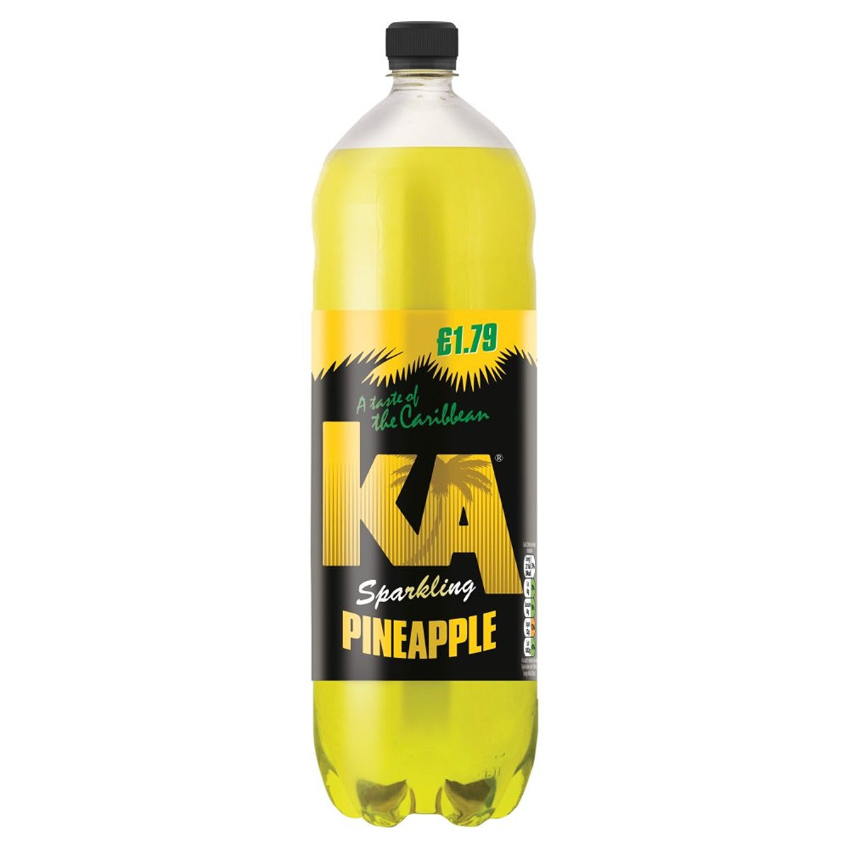 A bottle of KA - Sparkling Pineapple - 2L by KA on a white background. A bottle of KA - Sparkling Pineapple - 2L by KA on a white background.