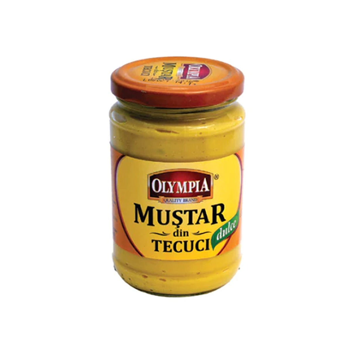 A jar of Olympia - Sweet Mustard - 300g on a white background.