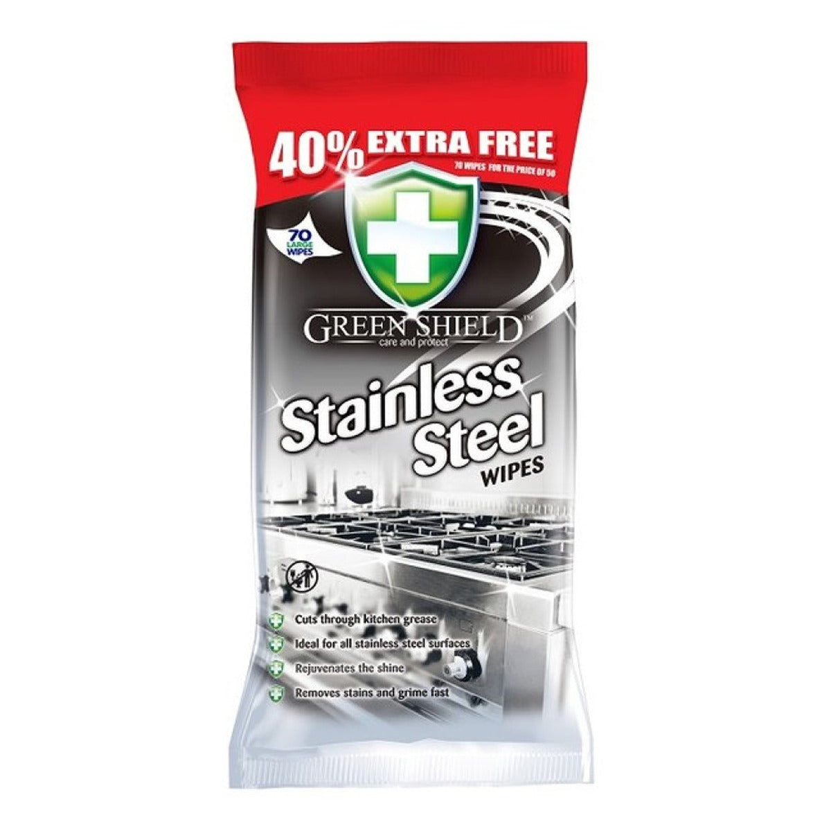 Green Shield - Stainless Steel Cleaning Wipes - 70 Pieces - Continental Food Store