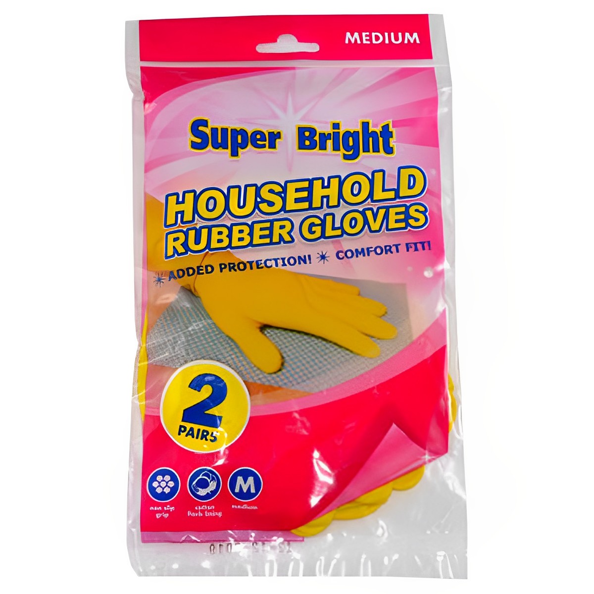 Super Bright - Rubber Gloves Medium - 2 pairs - Continental Food Store