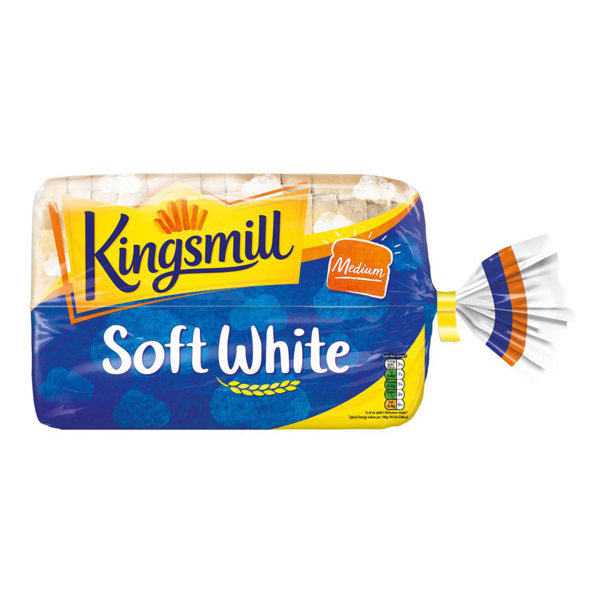 Kingsmill - Medium Soft White Sliced Bread - 800g on a white background. Kingsmill - Medium Soft White Sliced Bread - 800g on a white background.