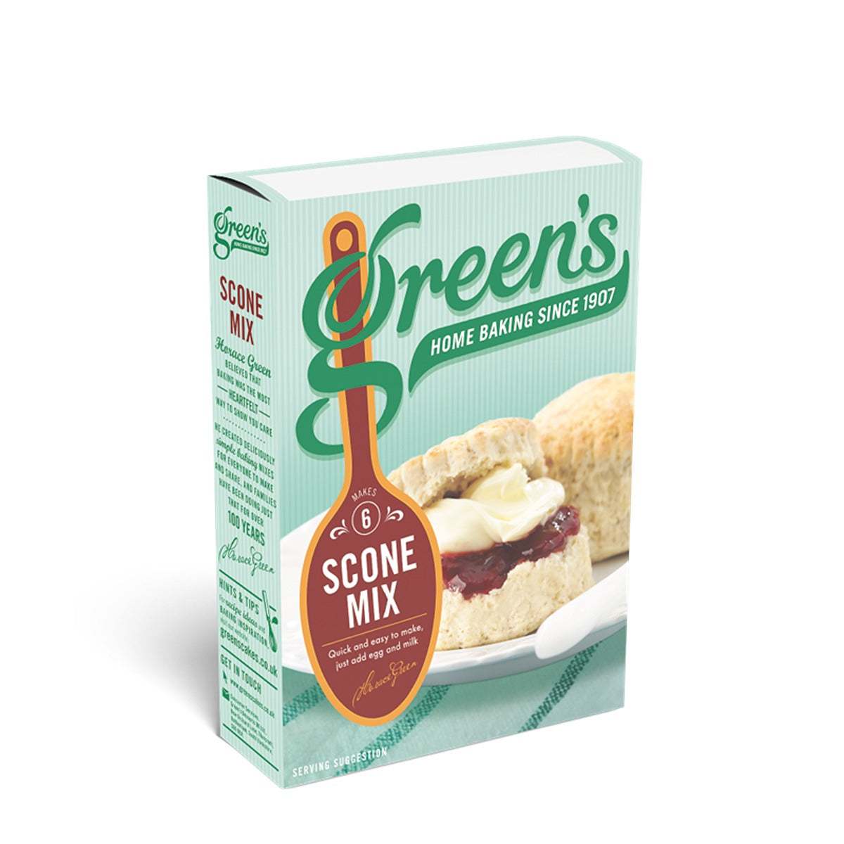 Green's Scone Mix - 280g on a white plate. Green's Scone Mix - 280g on a white plate.