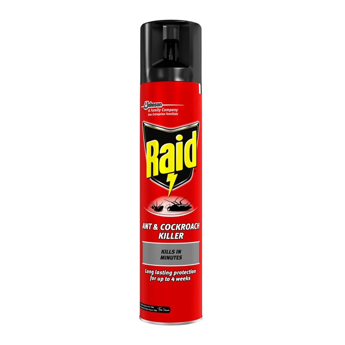 Raid - Ant & Cockroach Killer Spray - 300ml insect repellent spray on a white background.