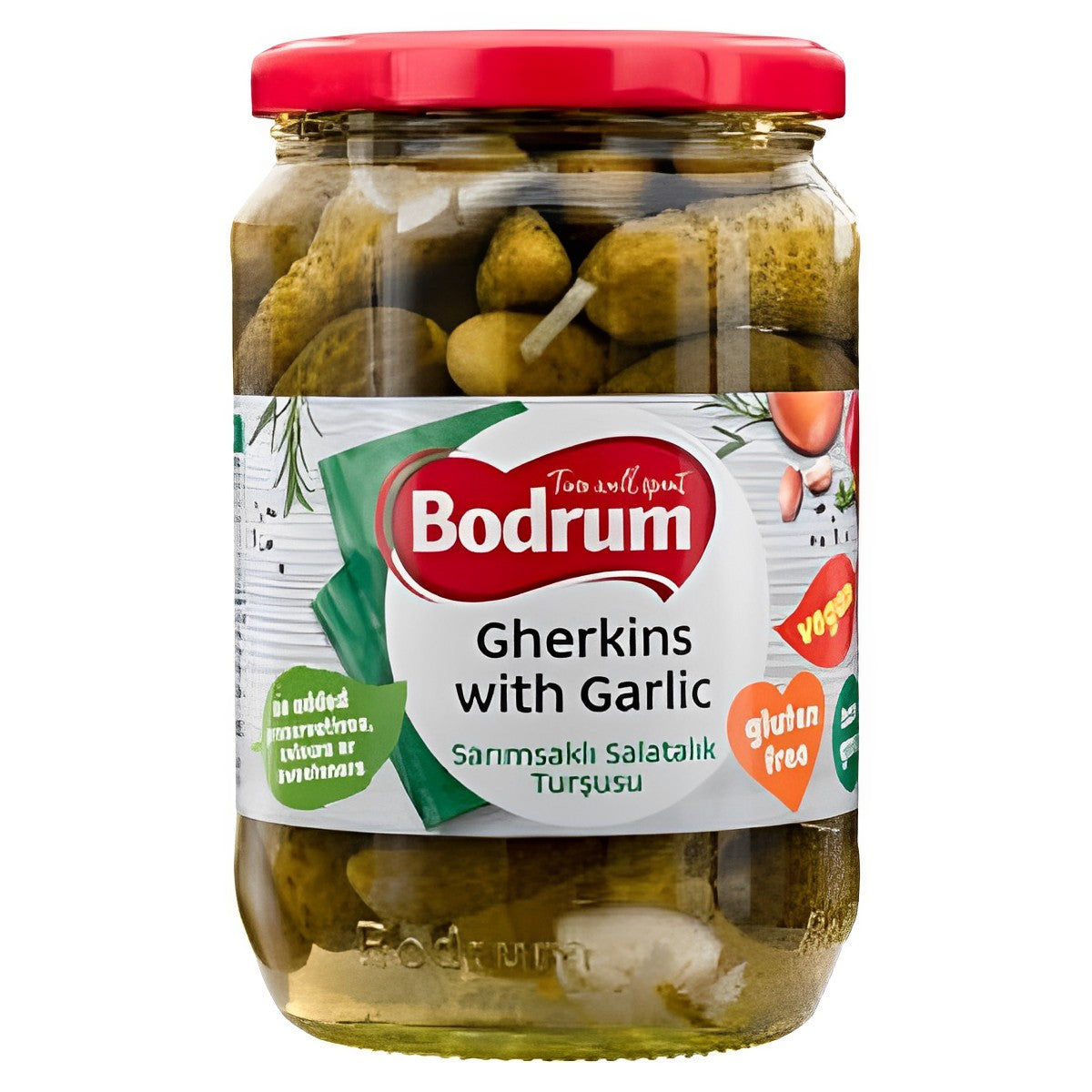 Bodrum - Cornichons With Garlic - 680g - Continental Food Store Bodrum - Cornichons With Garlic - 680g - Continental Food Store
