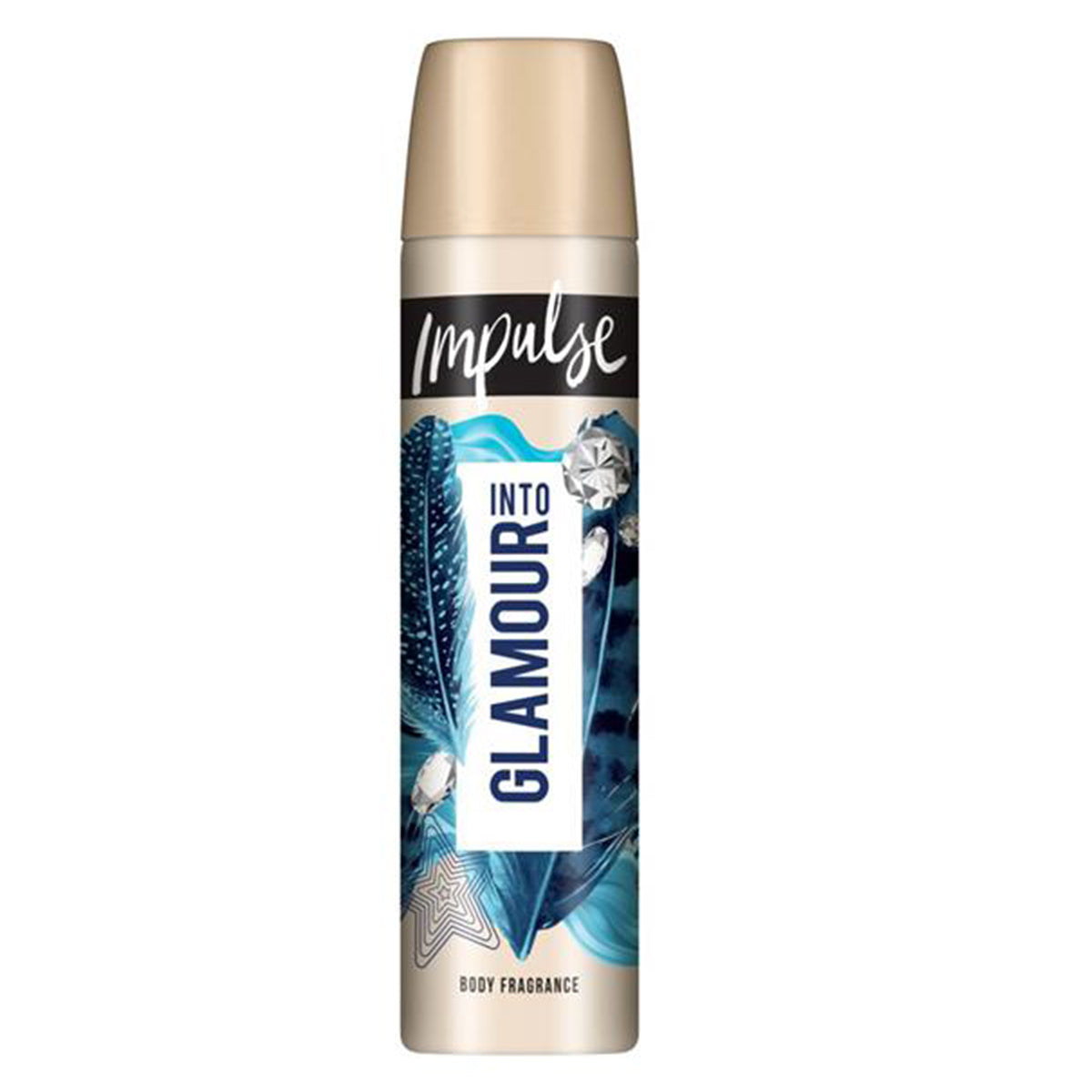 An image of an Impulse - Into Glamour Body Fragrance Deodorant - 75ml spray bottle with a white background. An image of an Impulse - Into Glamour Body Fragrance Deodorant - 75ml spray bottle with a white background.