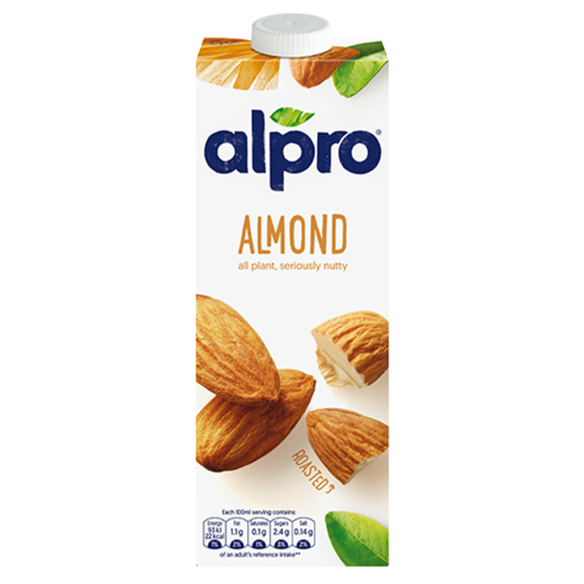 A carton of Alpro - Almond 1L on a white background.