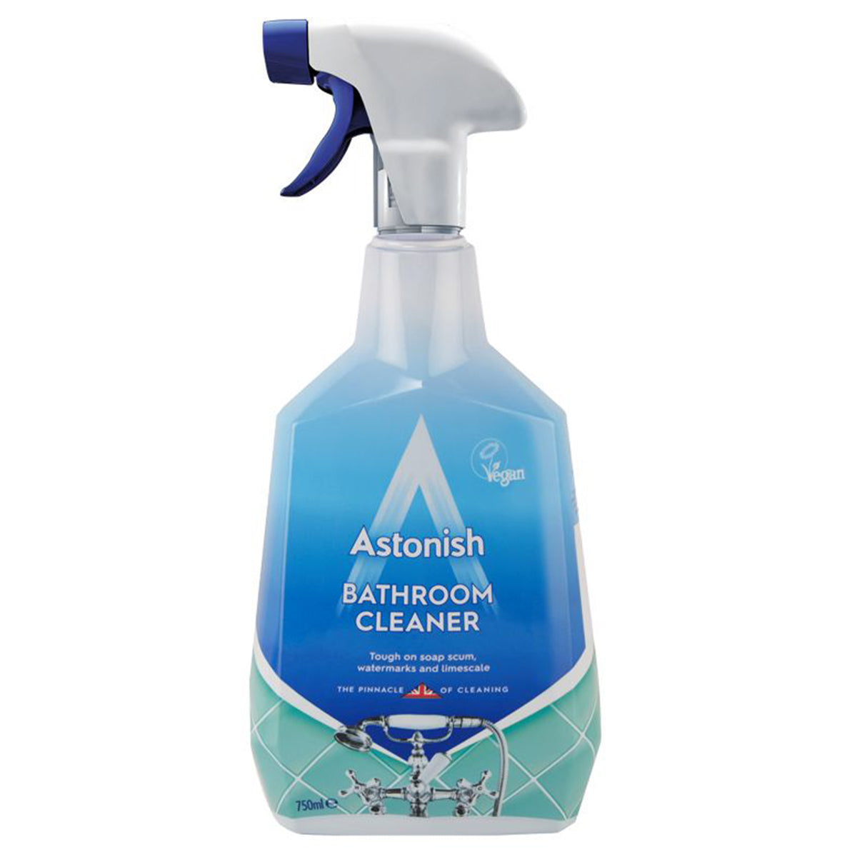 An Astonish Bathroom Cleaner - 750ml spray bottle with a blue and white label. An Astonish Bathroom Cleaner - 750ml spray bottle with a blue and white label.