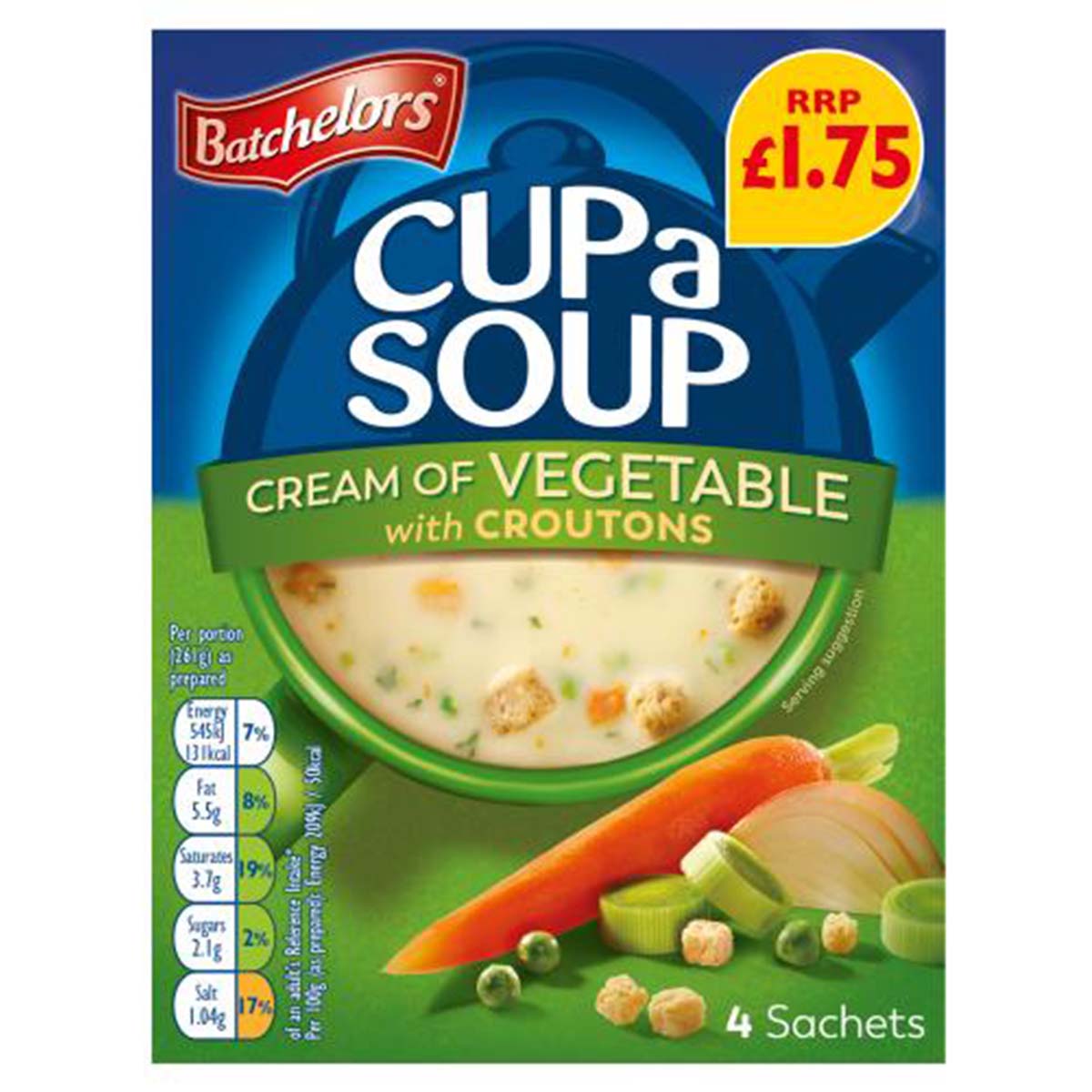 Batchelors - Cup a Soup Cream of Vegetable 4 Instant Soup Sachets - 4 x 122g - Continental Food Store