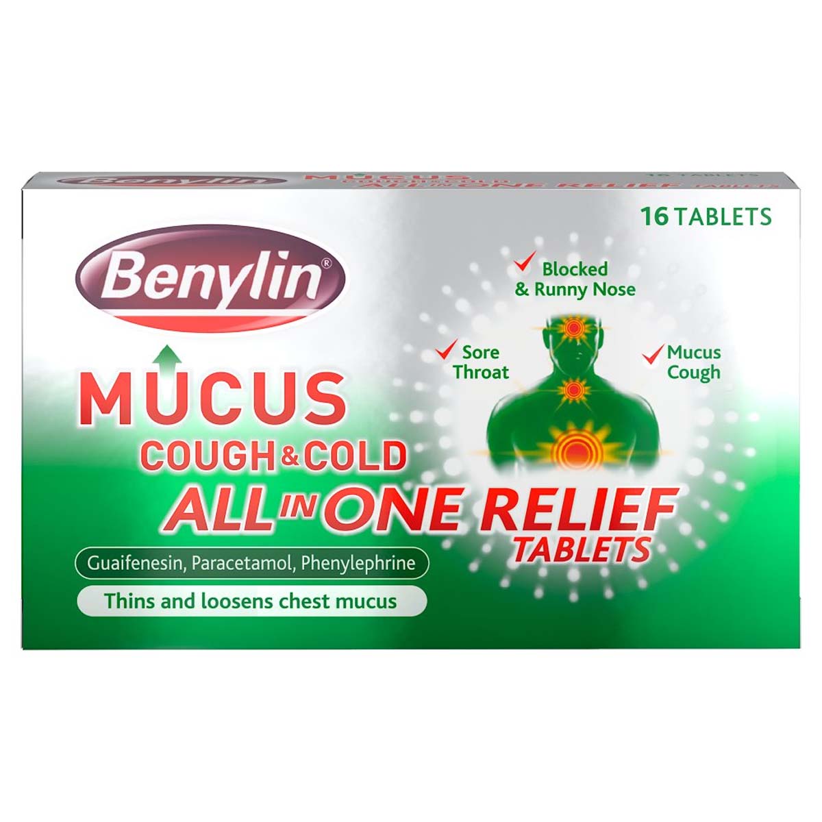 Benylin - Mucus Cough & Cold All in One Relief Tablets - 16 Tablets - Continental Food Store