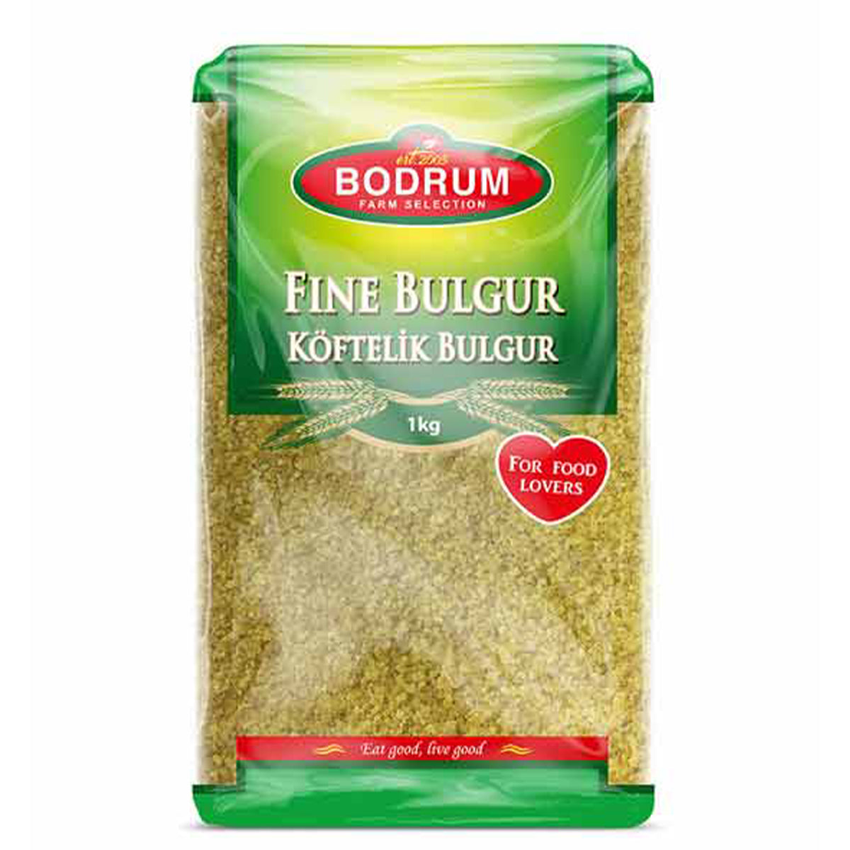 A bag of Bodrum - Fine Bulgur - 1kg on a white background. A bag of Bodrum - Fine Bulgur - 1kg on a white background.