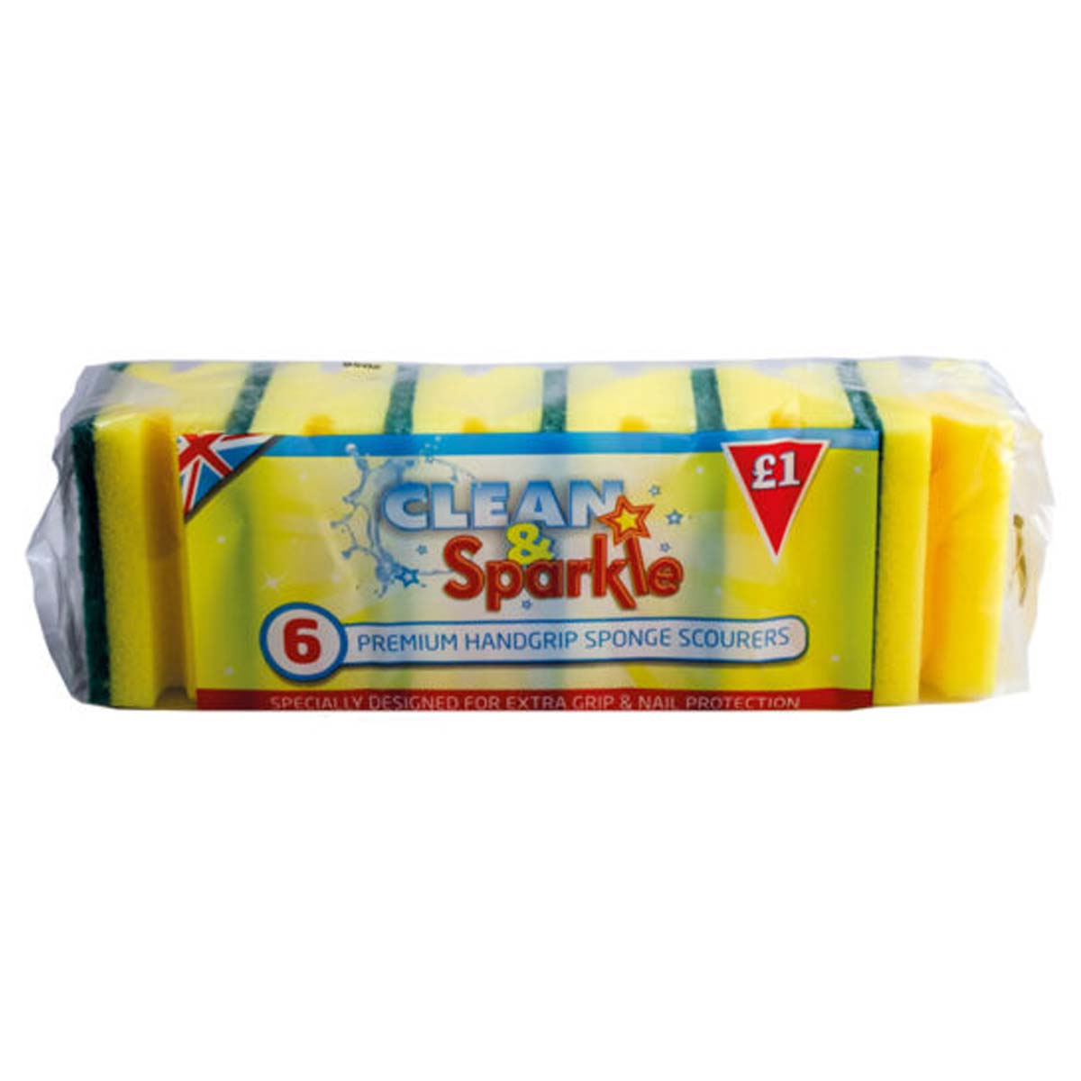Clean & Sparkle - Handgrip Sponge Scourers - 6pcs - Continental Food Store