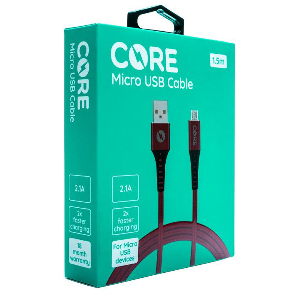 Core - 1.5M Braided Micro USB Cable 2.1A - Continental Food Store