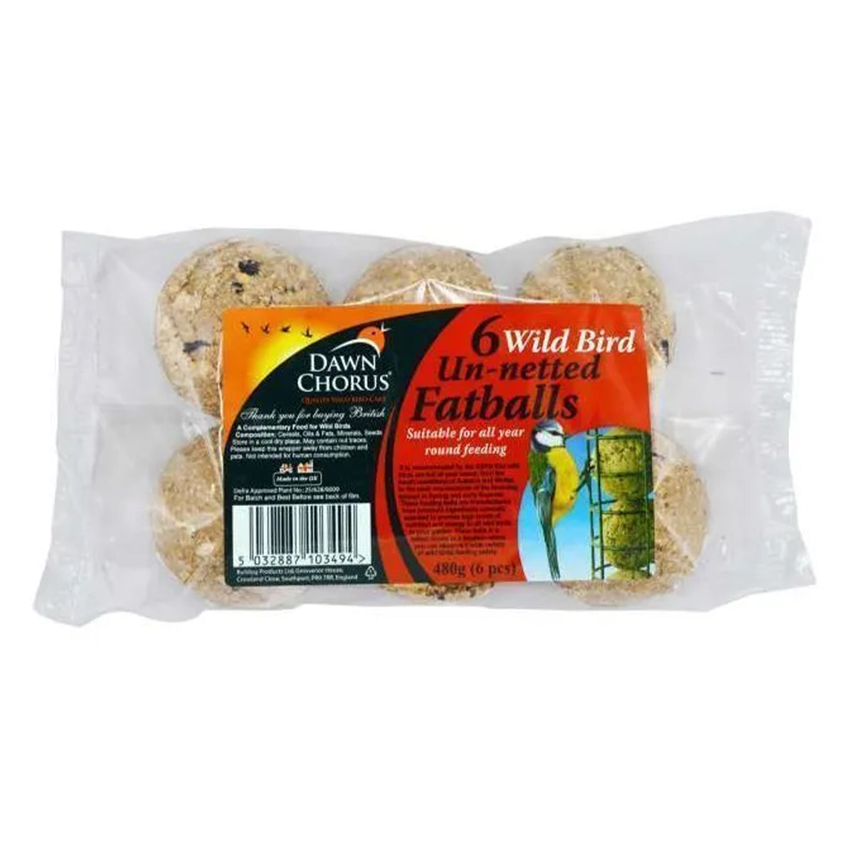 Dawn Chorus - Wild Bird Fat Balls - 480g (6pc) - Continental Food Store Dawn Chorus - Wild Bird Fat Balls - 480g (6pc) - Continental Food Store