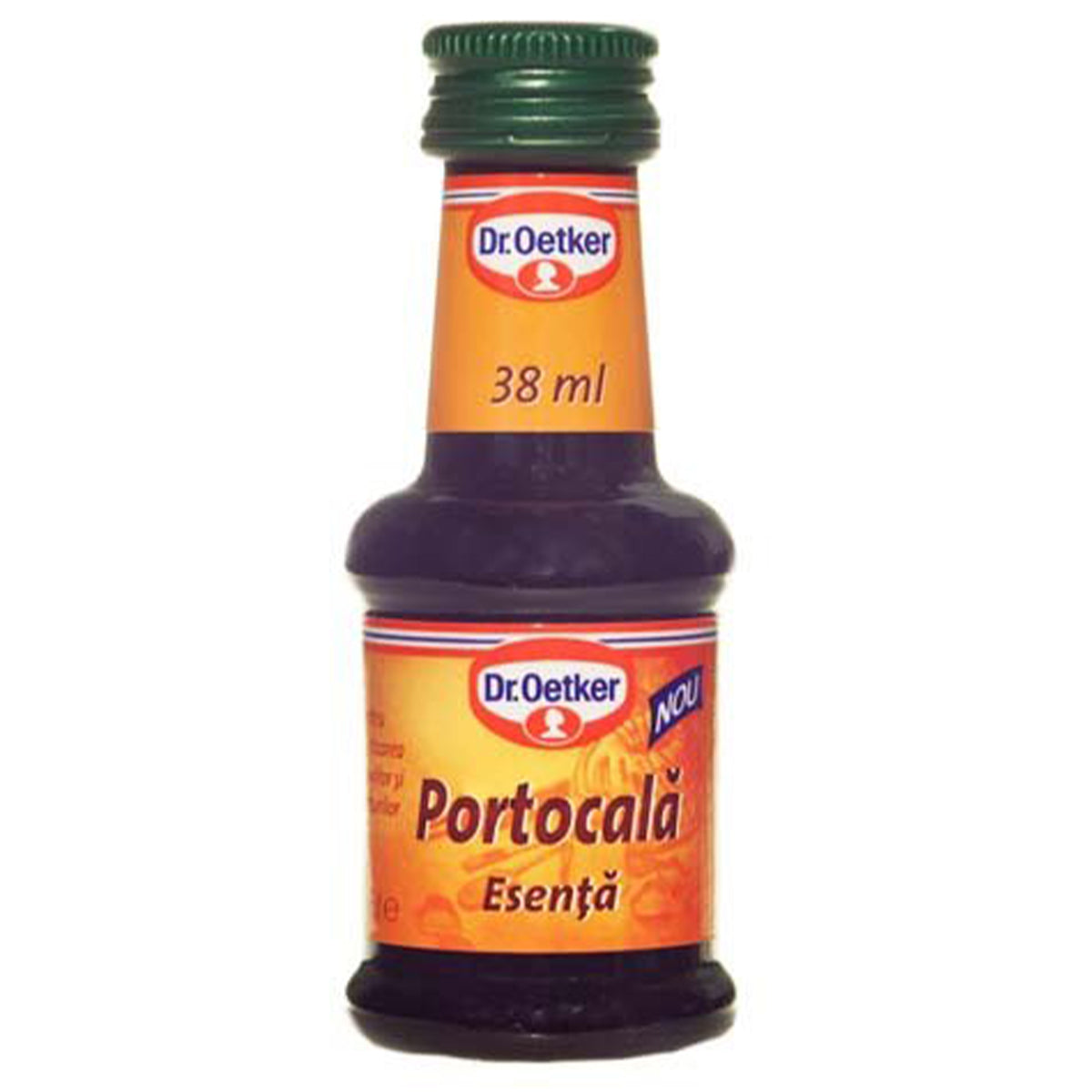 A bottle of Dr. Oetker - Orange Essence - 38ml on a white background. A bottle of Dr. Oetker - Orange Essence - 38ml on a white background.