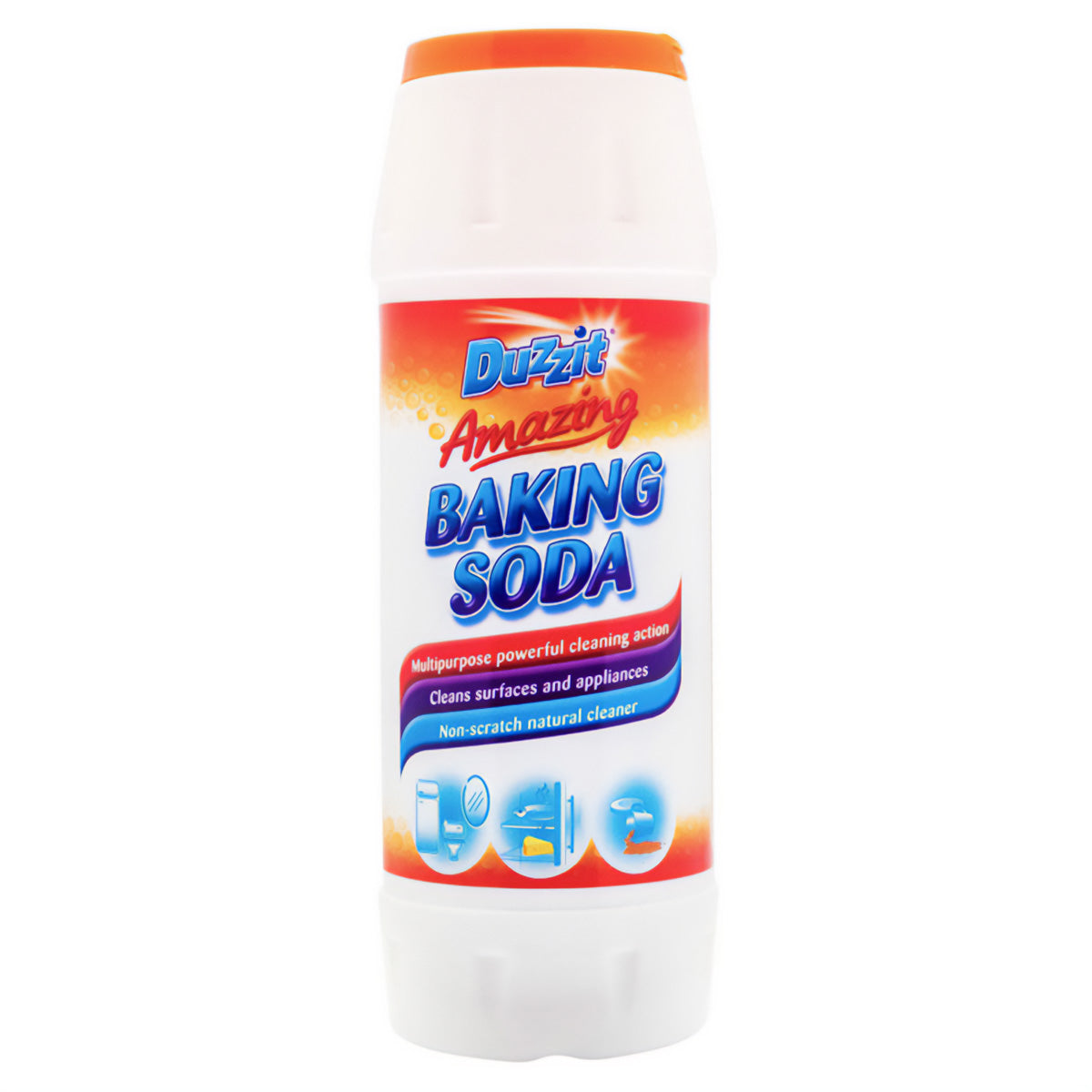 A bottle of Duzzit Baking Soda - 500g on a white background.