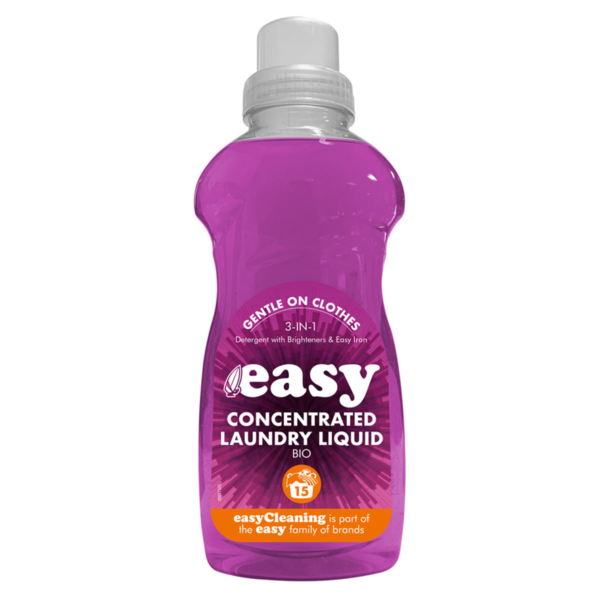 A bottle of Easy - 3-In-1 Bio Liquid Laundry Detergent - 750ml with purple liquid.