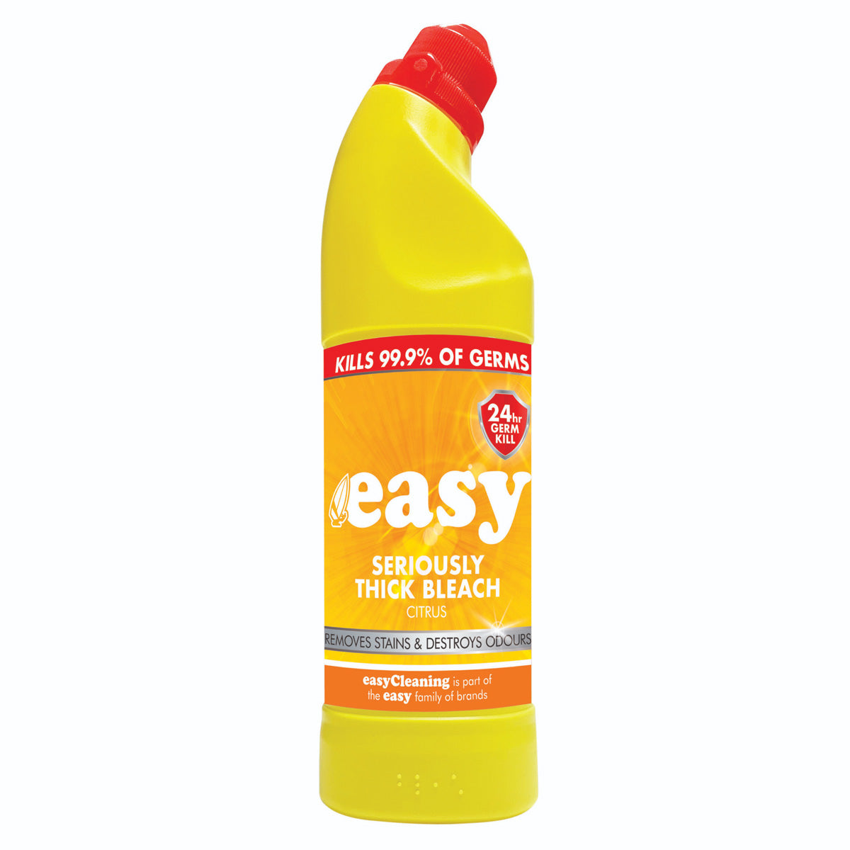 A bottle of Easy - Seriously Thick Bleach Citrus - 750ml on a white background.
