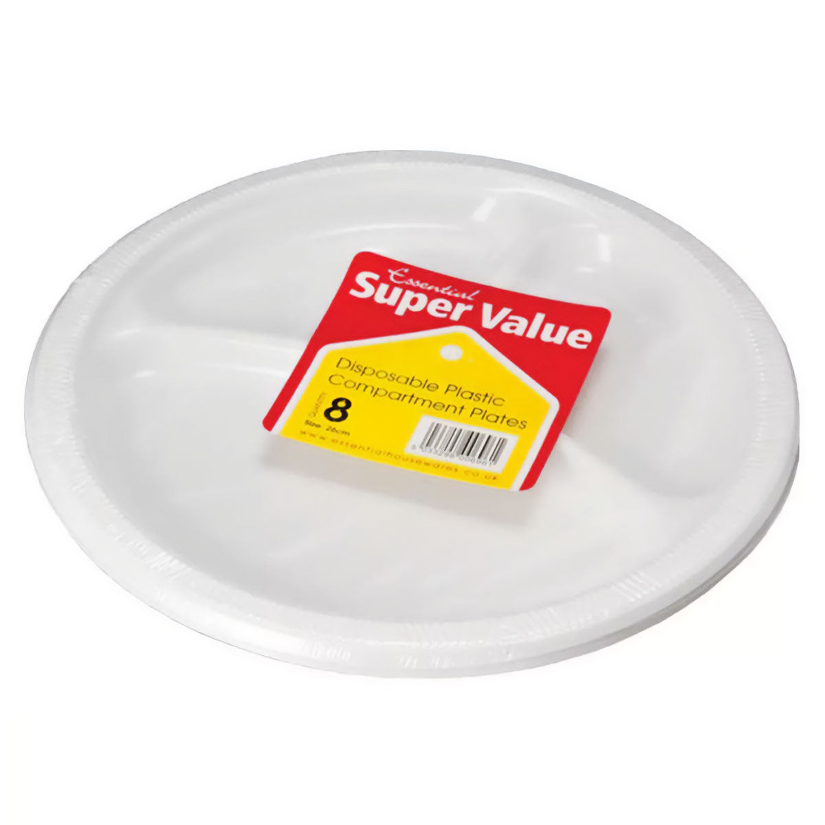 Essential - Disposable 3 Compartment Plastic Plates - 8 Pack - Continental Food Store