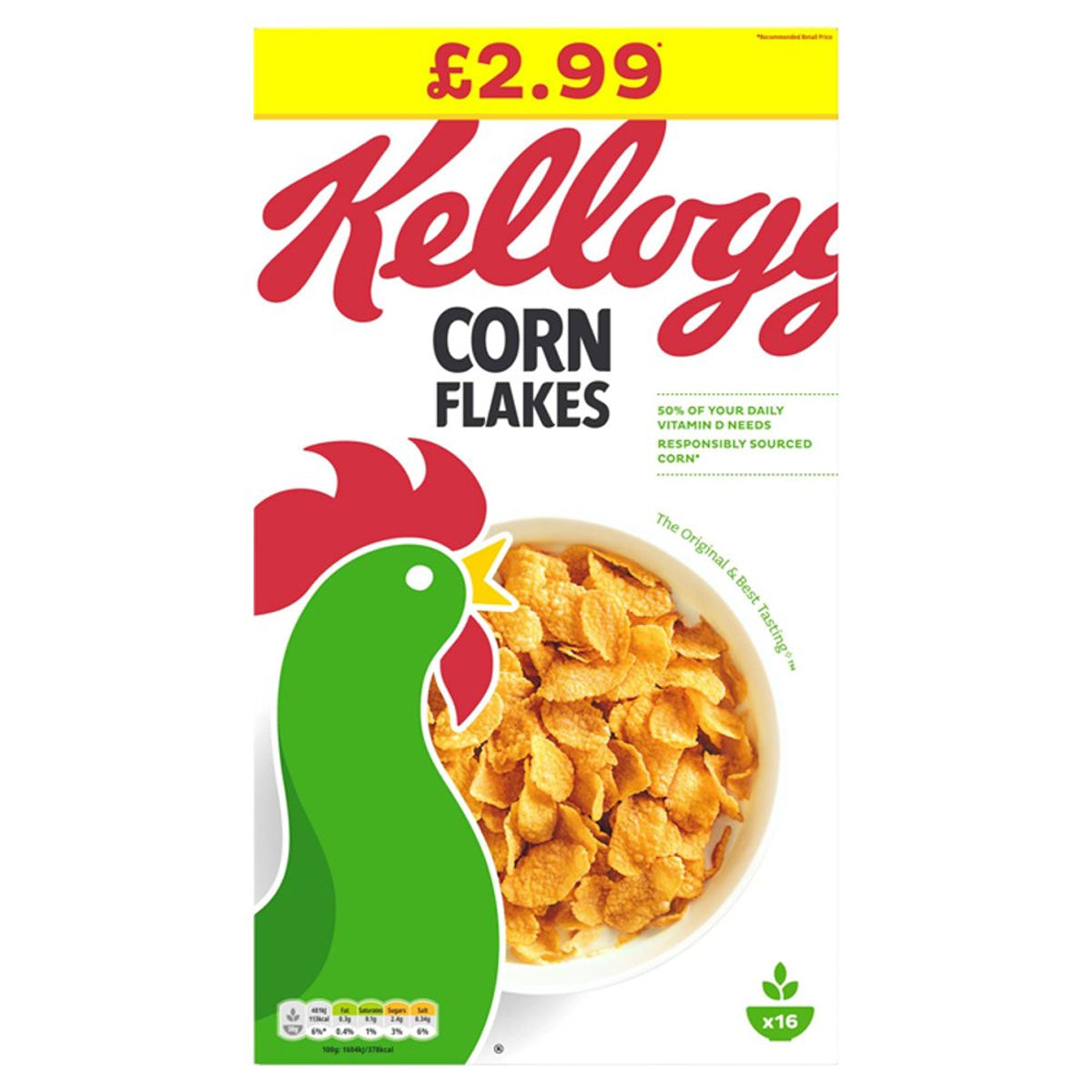 Kellogg's - Corn Flakes - 500g with a rooster on it.