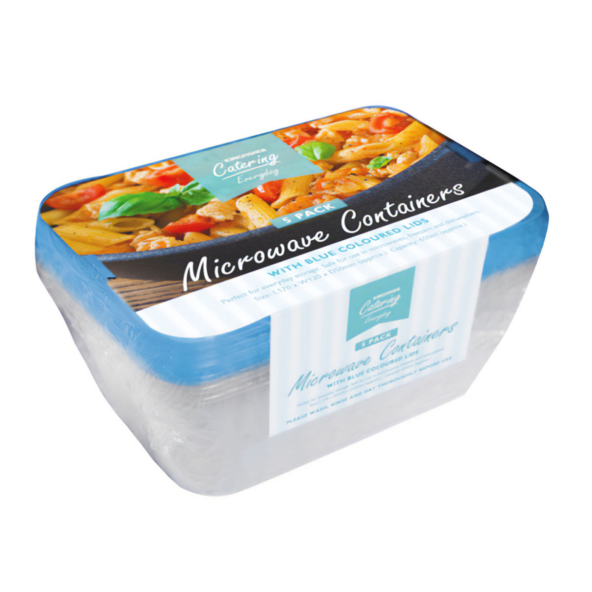 Kingfisher - Microwave Food Containers with Blue Lids - 5 Pack - Continental Food Store