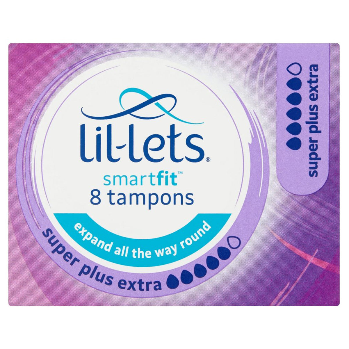 A box of Lil-Lets Non-Applicator Super Plus Extra Tampons - 8 Pack. A box of Lil-Lets Non-Applicator Super Plus Extra Tampons - 8 Pack.