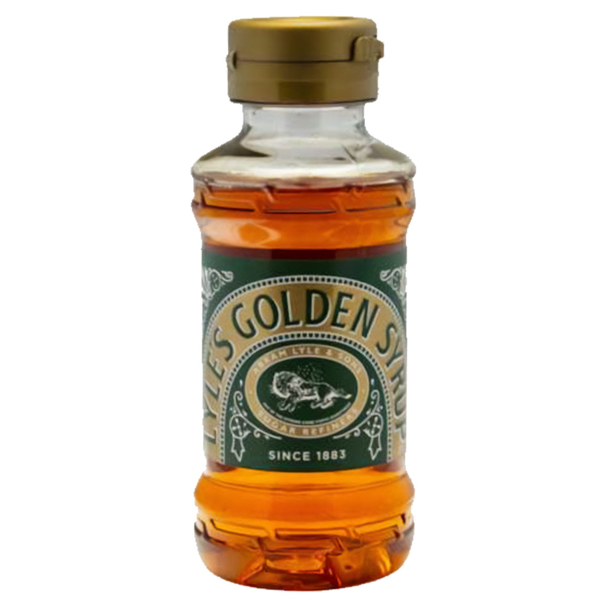 A bottle of Lyle's Golden Syrup - 325g on a white background.