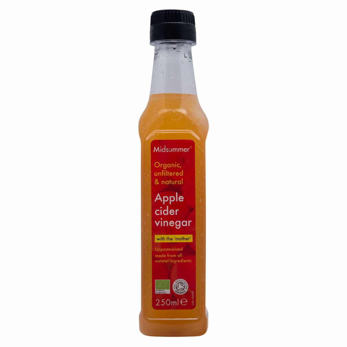 A bottle of Midsummer - Organic Apple Cider Vinegar - 250ml on a white background.