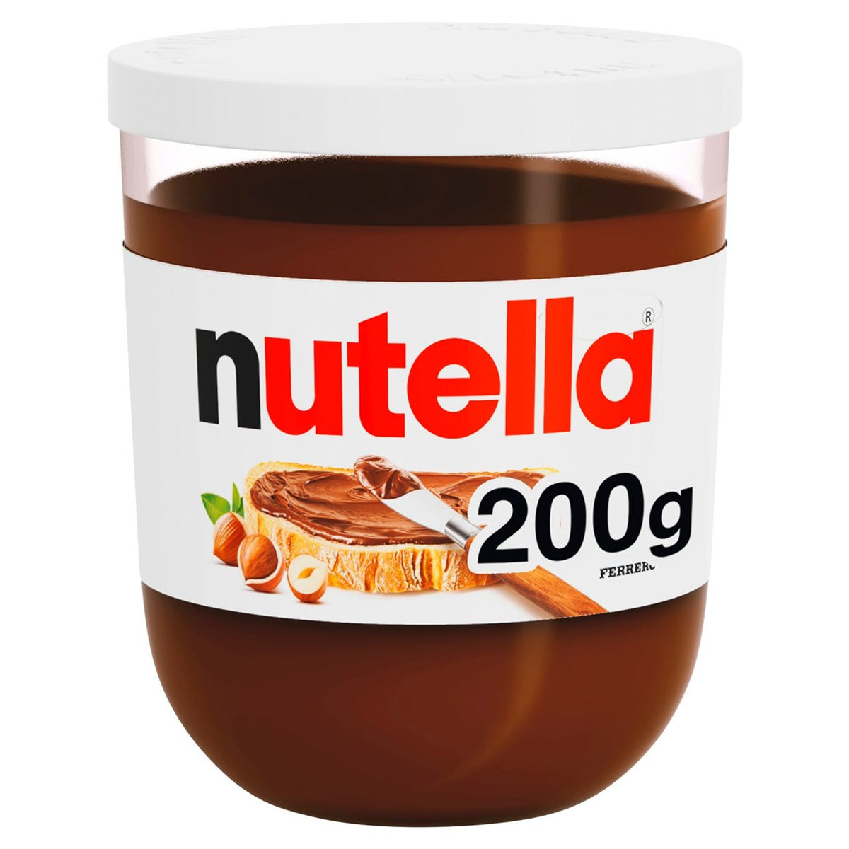 Nutella - Hazelnut Spread with Cocoa - 200g jar on a white background. Nutella - Hazelnut Spread with Cocoa - 200g jar on a white background.