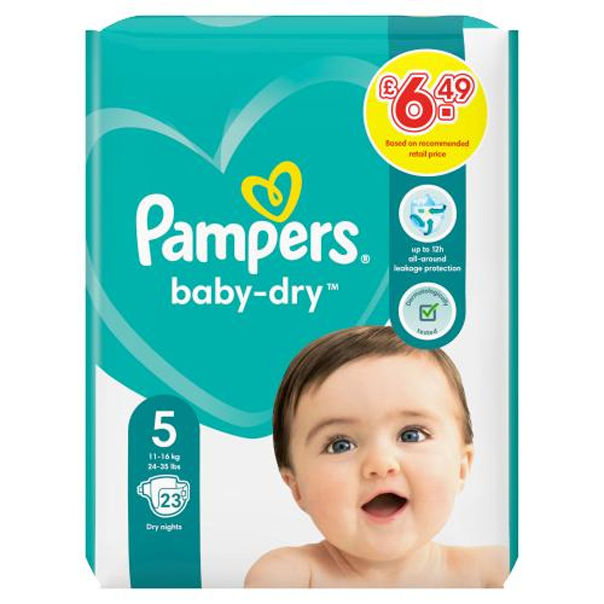 Pampers - Baby-Dry Size 5, 23 Nappies - 11kg-16kg - Continental Food Store