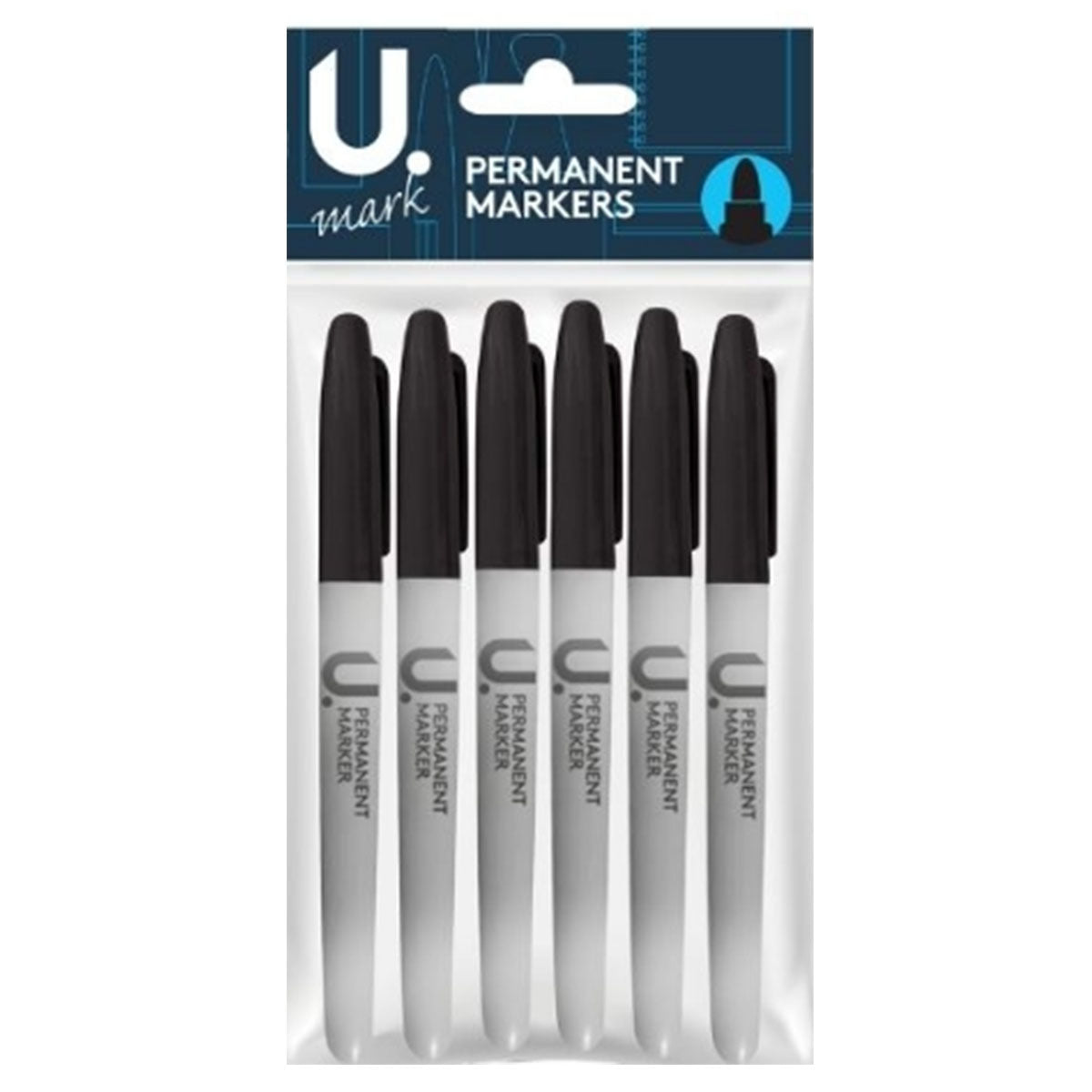 U. Mark - Permanent Black Markers - 6pcs - Continental Food Store U. Mark - Permanent Black Markers - 6pcs - Continental Food Store