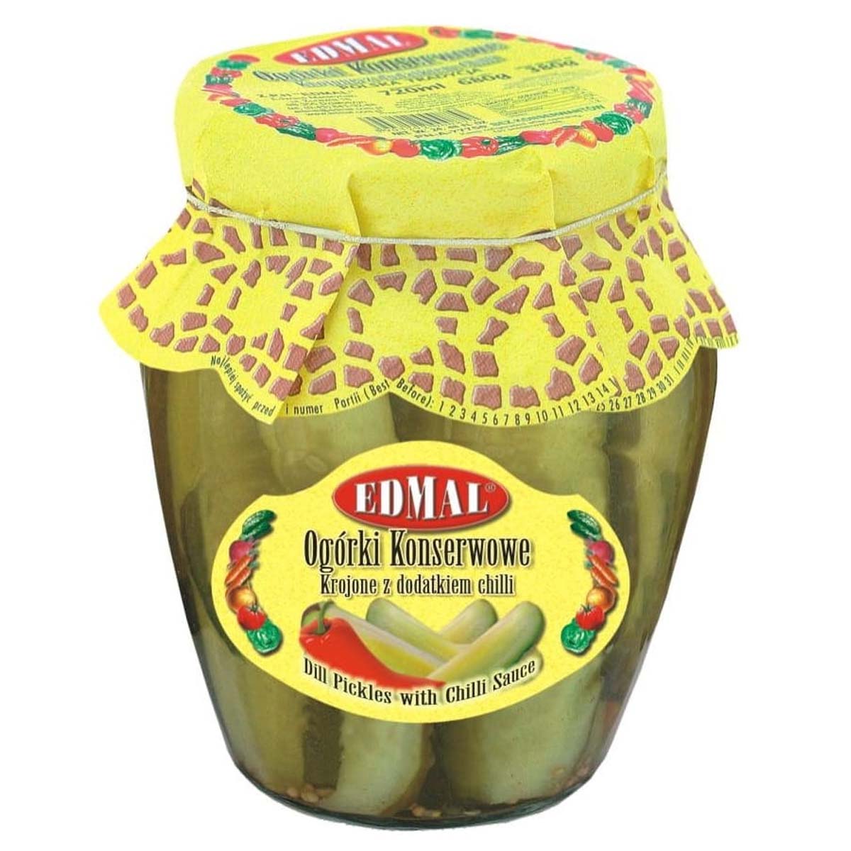 Edmal - Sliced Sweet Gherkins in Vinegar with Chilli - 720ml - Continental Food Store Edmal - Sliced Sweet Gherkins in Vinegar with Chilli - 720ml - Continental Food Store