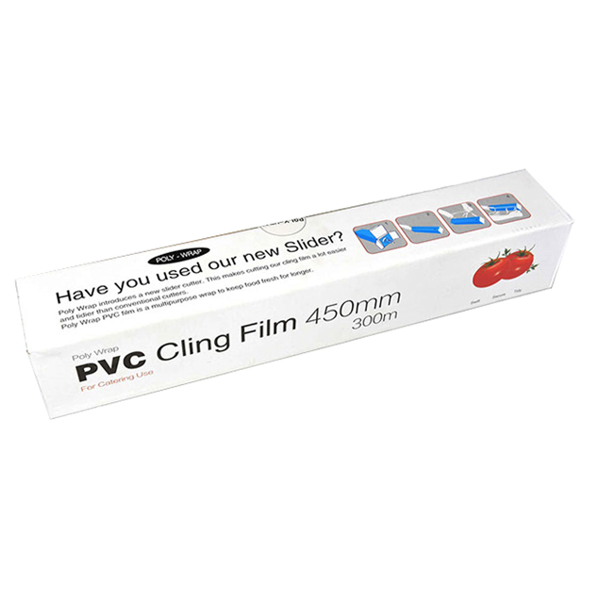 Poly Wrap - PVC Kitchen Cling Film 450mm - 300m in a white box.