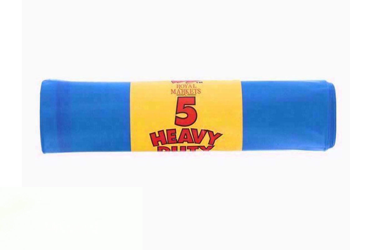 A blue roll of Royal Markets - Heavy Duty Rubble Sack - 5 Pack. A blue roll of Royal Markets - Heavy Duty Rubble Sack - 5 Pack.
