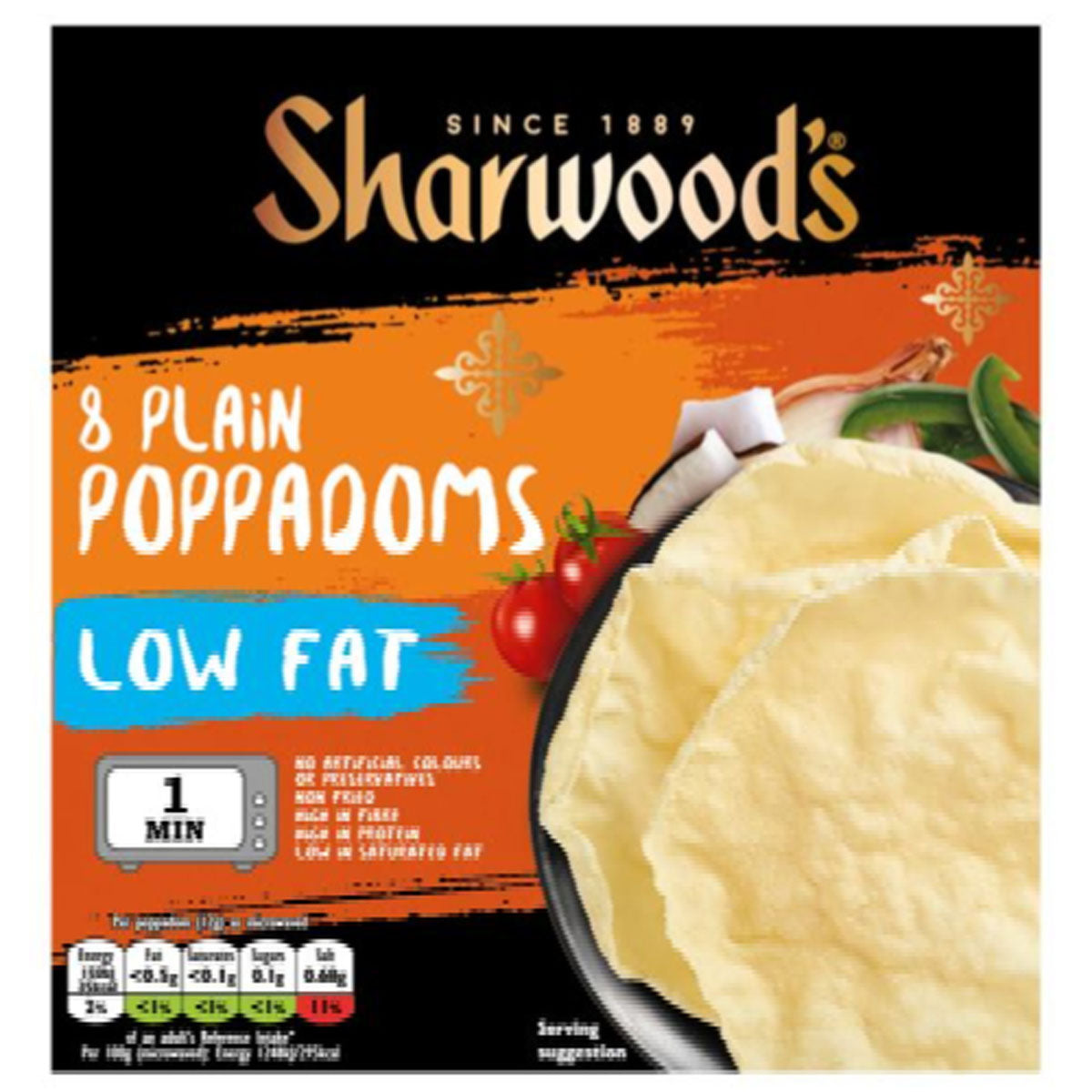 Sharwood's - Low Fat Plain Poppadom - 8 Pack - Continental Food Store