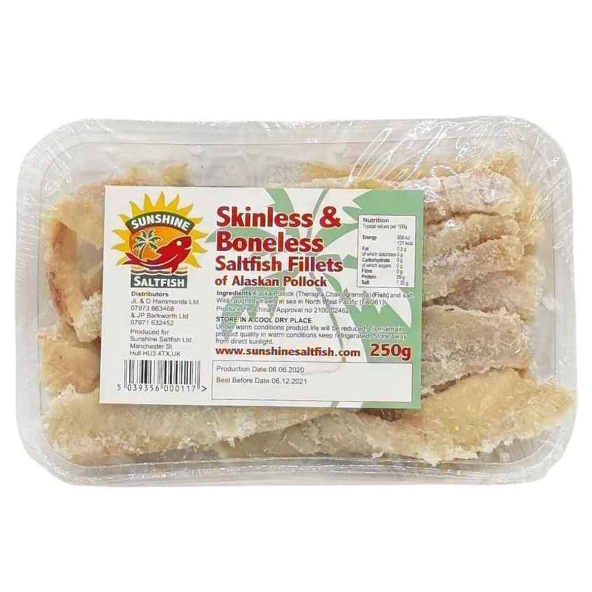 Sunshine - Skinless and Boneless Saltfish Fillets - 250g - Continental Food Store