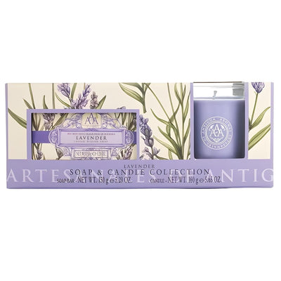 Jelly Belly AAA - Lavender Soap & Candle Collection, featuring a 150g soap bar and 160g candle in a decorative box with floral design and purple accents—perfect as a self-care gift.