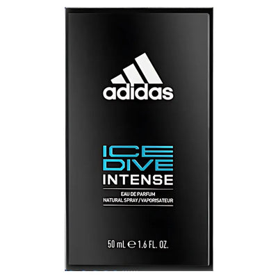 Adidas - Ice Dive Intense Natural Spray, 50ml, comes in a sleek black box with white and blue text—a bold men’s fragrance that stands out in any collection.