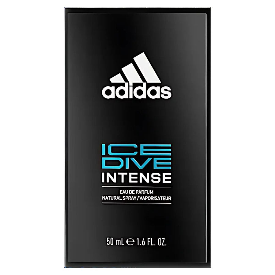Adidas - Ice Dive Intense Natural Spray, 50ml, comes in a sleek black box with white and blue text—a bold men’s fragrance that stands out in any collection.