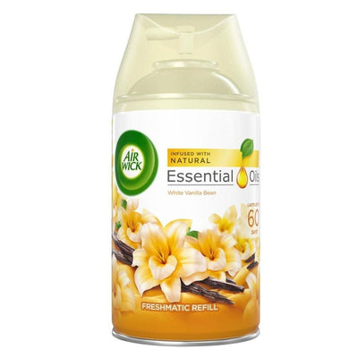 A can of Air Wick - Freshmatic Refill White Vanilla Bean - 250ml on a white background.