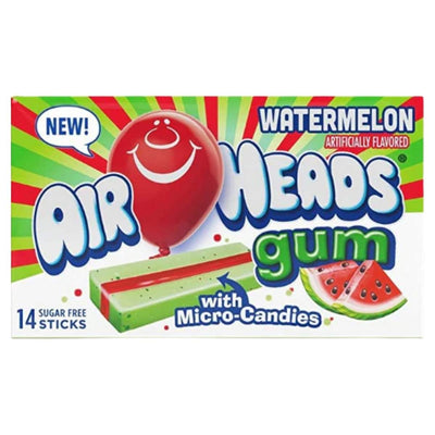 Airheads - Watermelon Flavoured Chewing Gum, 14 sugar-free sticks with micro-candies and artificial flavouring.