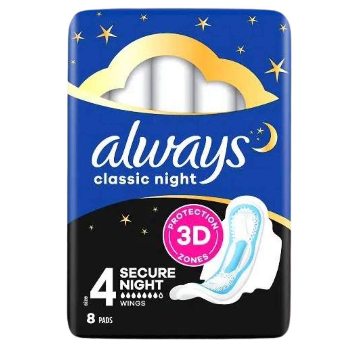 Always classic night pads packaging with blue and black design