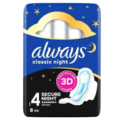 Always classic night pads packaging with blue and black design