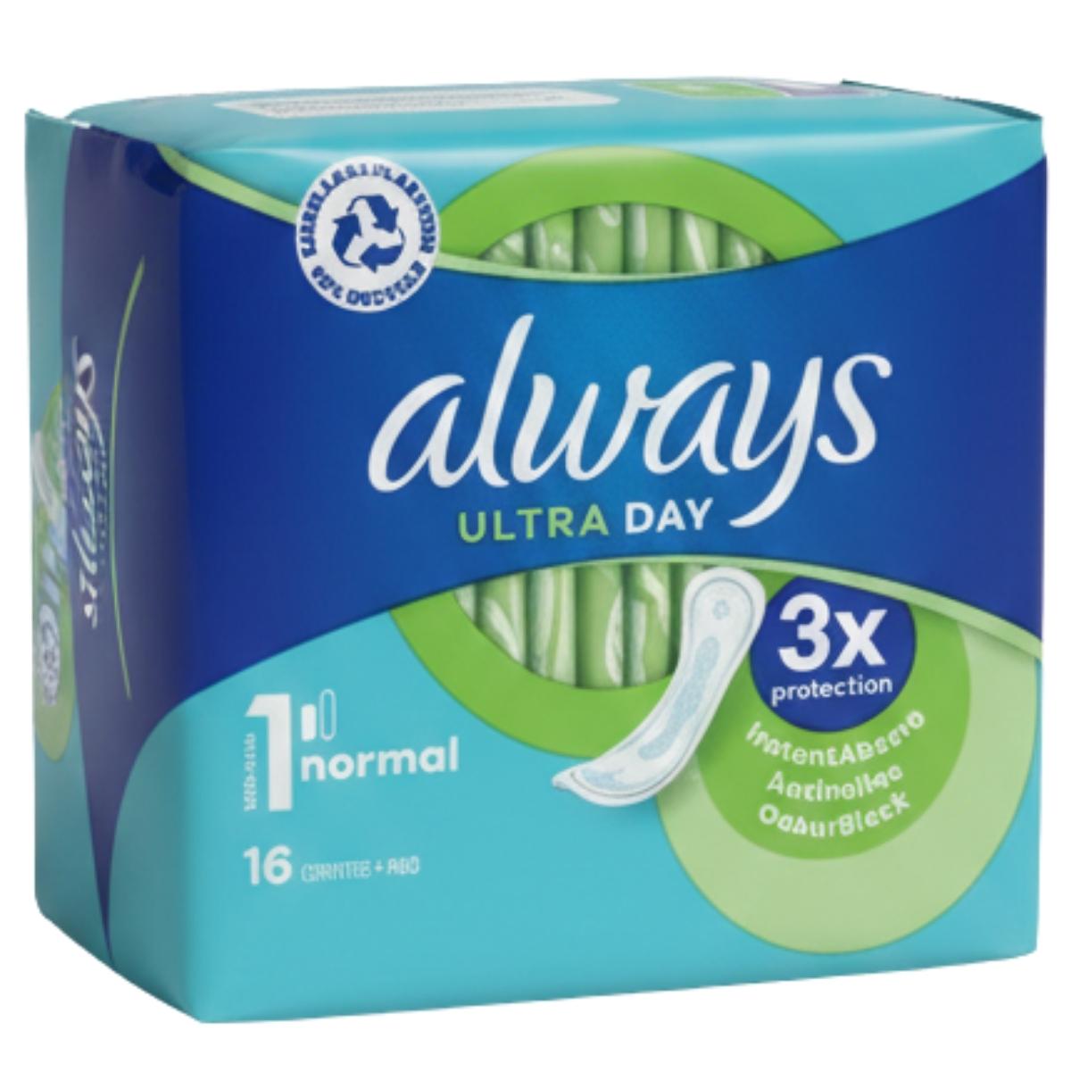 Always Ultra Day Normal - 16 Pads by Always, featuring 3x advanced absorbency and odour block for reliable protection.