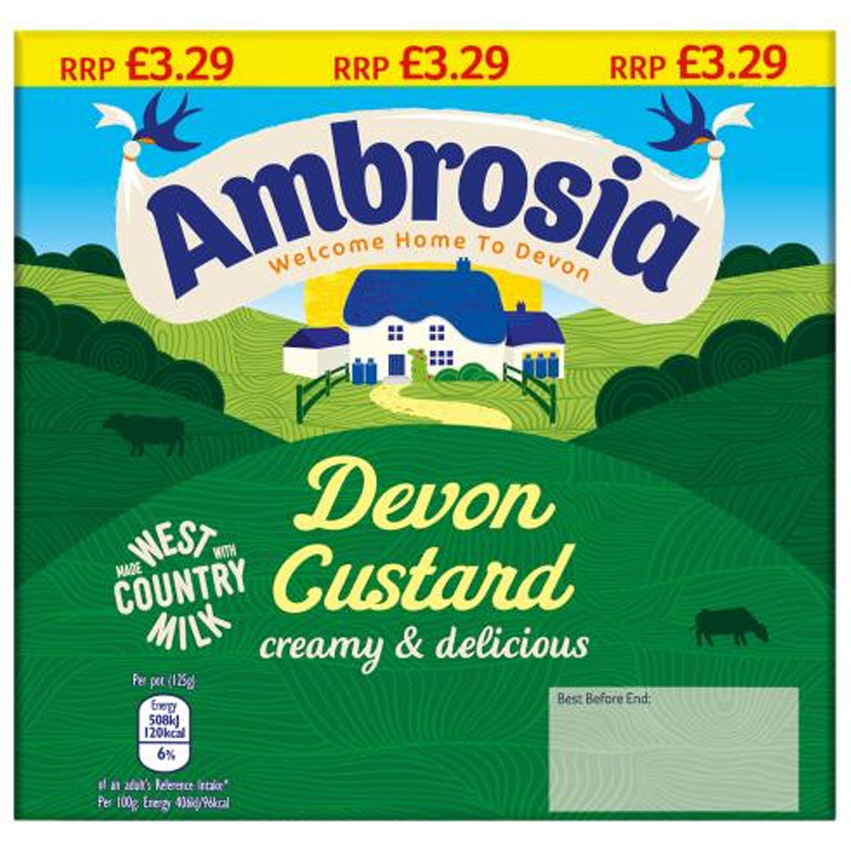 A box of Ambrosia - Devon Custard - 4 x 125g.